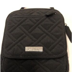 Black Vera Bradley crossbody w/ built in wallet. Quilted fabric, gently worn.